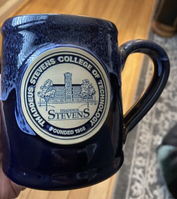 2014 Deneen Handthrown Pottery Mug Stevens College Of Technology Blue Glaze Drip