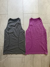 2 lululemon athletica Women  s Racerback Tank Top Size 6 Gray Purple Striped Knit