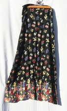 At Last Vintage long black floral Rayon skirt size M