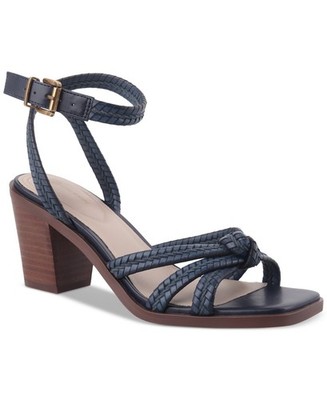 Giani Bernini Women's Renaee Block Heel Woven Strappy Dress Sandals- Royal Navy