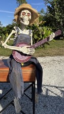 39" Animated Skeleton Playing Banjo Halloween Prop W/ Music Song