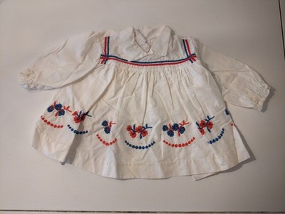 Vintage Fawn Fogs Girl s White Blouse/Shirt Red & Blue Trim 12 Months