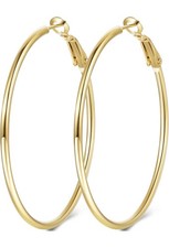 Jewlpire 14K Gold Plated 925 Sterling Sliver Post Hoop Earrings, 2MM Thick, 60MM
