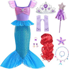 Costumi Sirenetta Principessa Ariel Bambine Vestito Sirena Ragazza Con Parrucca
