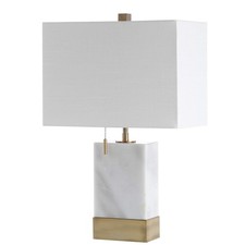 22.5" White and Brass Gold Marble Modern Console LED Table Lamp, Slim Rectang...