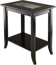 Genoa 25.04 x 23.94 x 16.3-Inch Composite Wood End Table with Glass Top, Dark...