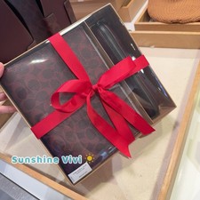 NWT Coach Boxed Notebook  Pencil Case Set Signature Canvas Black Currant CCP97