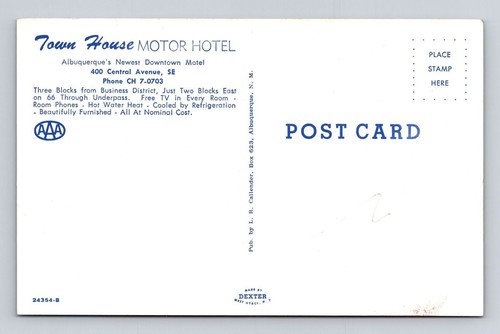 Albuquerque NM-New Mexico, Town House Motor Hotel, Advertising Vintage Postcard - Picture 2 of 2
