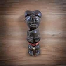 Authentic African Wooden Statue Hand Carved Tribal Figure / Bronze