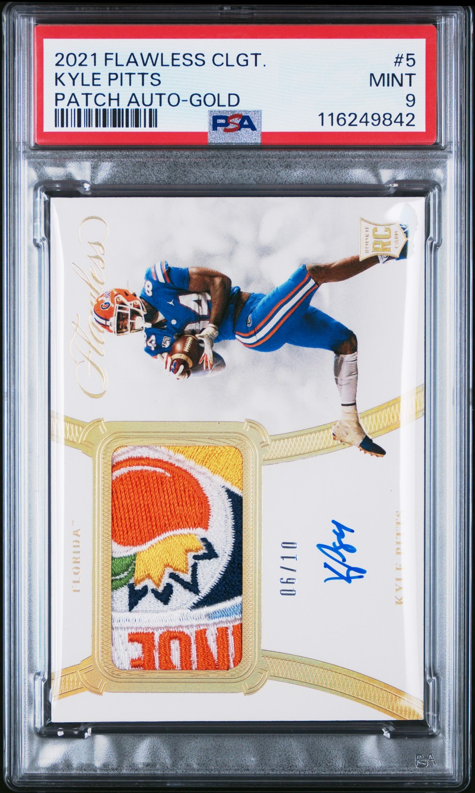 Kyle Pitts Panini Flawless Collegiate #5 Patch Autograph-Gold