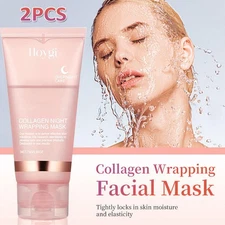 2PCS Collagen Night Wrapping Mask 2.56 fl oz Wake Up Glowing Skin+Silicone Brush