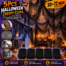 5PCS Halloween Creepy Cloth Black 30x72" Spooky Gauze Haunted House Decor