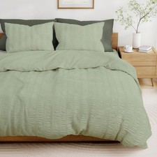 Green Duvet Cover King Size, Seersucker 3 Pieces Bedding Set, Includes 1 Duve...