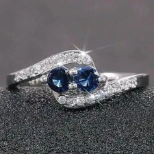 14K White Gold Plated 2Ct Round LabCreated Blue Sapphire Women's Wedding Ring
