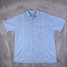 Bamboo Cay Button Up Shirt Mens Size S Blue Bamboo Hawaiian Tropical Embroidered