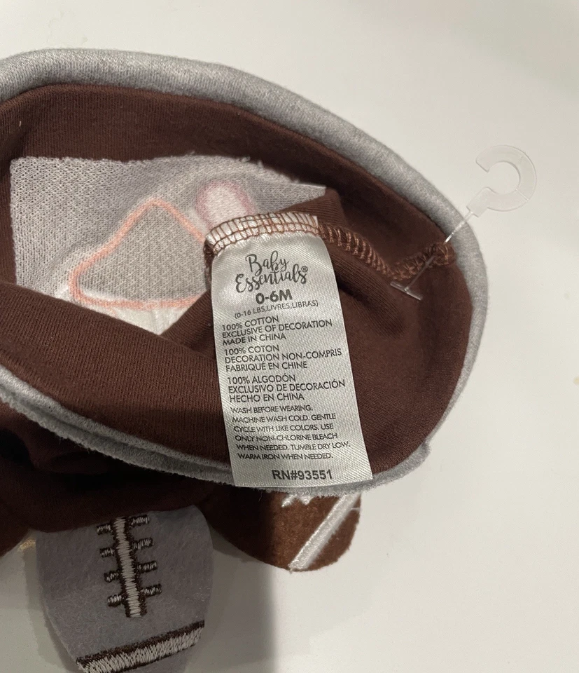 Turkey & Touchdowns Brown and Gray Baby Hat 0-6 Baby Essentials Thanksgiving NWO - Image 3 of 4