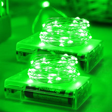 St. Patrick s Day Green Fairy String Lights, 2-Pack 33FT 100 LED Battery Operate