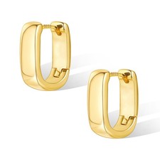 Small Chunky Earrings for Women Trendy 14mm x 16mm x 5mm, Gold Plated