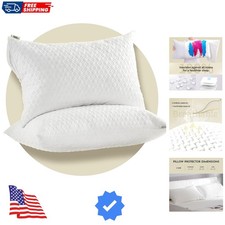 Pillow Protector 2 Pack Standard Waterproof Zippered Pillow Covers, Hypoall...