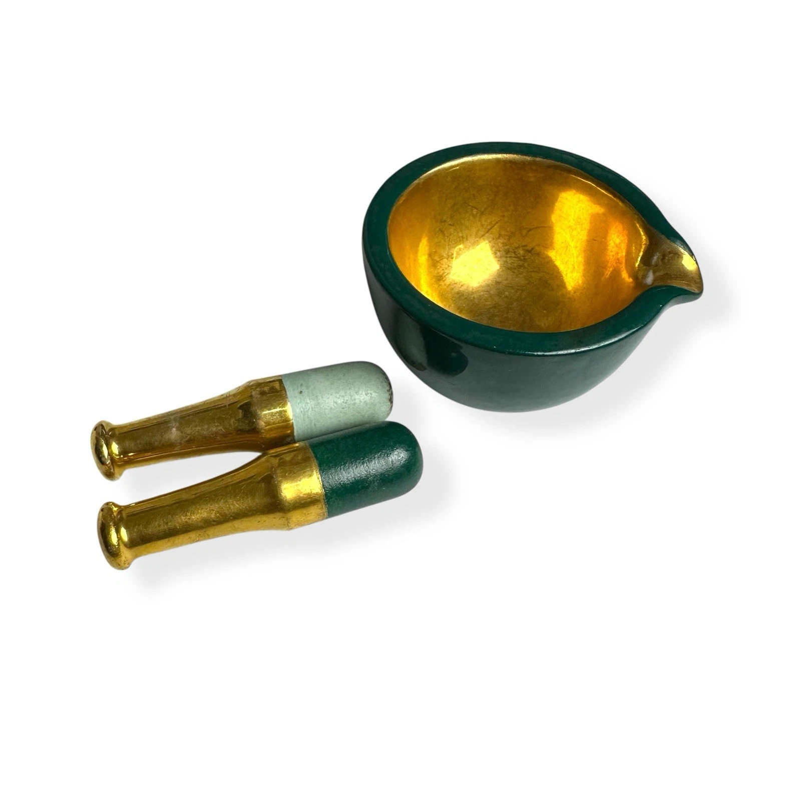 Vintage Ceramic Mortar & Pestles Green Gold 3.5” Small Bowl Dish RX Herb Grinder
Opens in a new wind