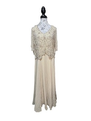 Jkara Beige Beaded Maxi Dress Women s Size 16 