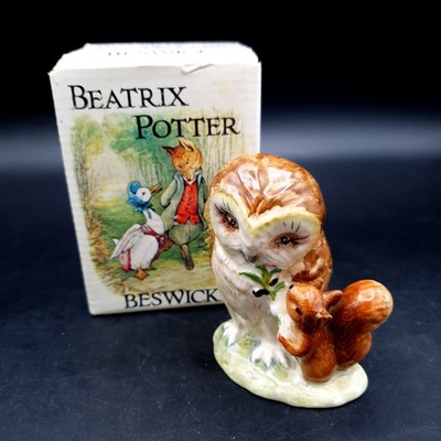Beatrix Potter Beswick ''Old Mr Brown'' Figur Eule & Eichhörnchen Nussleder H8,5 cm 1963