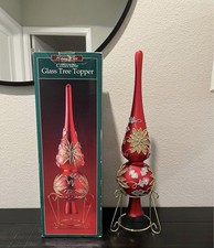 Vintage Glass Christmas Tree Topper or Table Decoration Red/Gold/Silver Poinsett