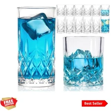 Drinking Glasses, 12 Piece Crystal Glass Cups, Mixed Glassware Set, 6 pcs Cry...