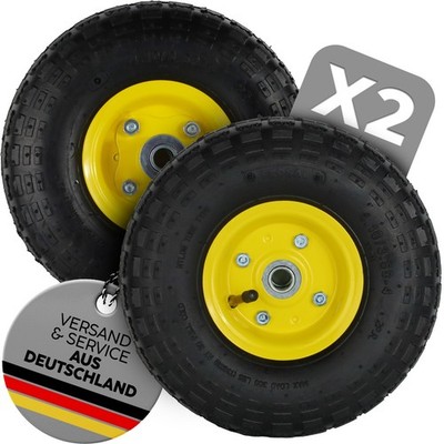 2 x Luftrad Bollerwagen Ø 260 mm 4.10/3.50-4 Sackkarre Rad Felge gelb Ersatzrad