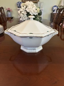 Vintage Rosenthal Maria Soup Tureen White With Green And Gold Trim 13” X 8.5”