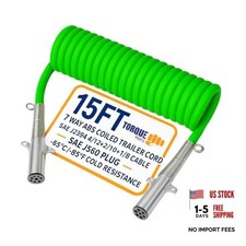 7 Way Coiled Trailer Cord 15 FT Green ABS Electrical Power Coil Heavy 1 pack