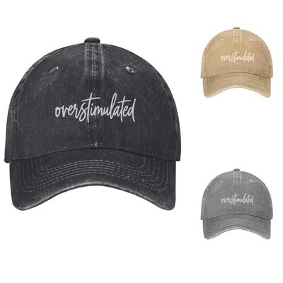 Overstimulated Handwritten Cursive Script Word Design Cotton Baseball Cap Hat