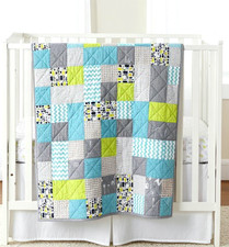 Baby Quilt Handmade Boy's Blue Gray Crib Blanket 40" x 40" NEW