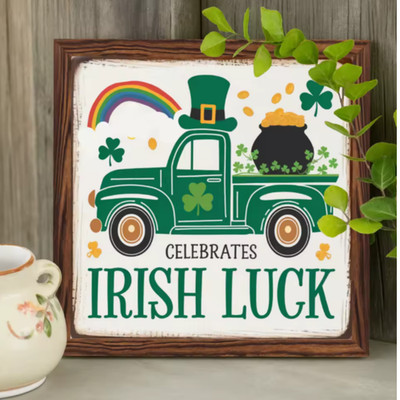 Lucky Charms St.Patrick's Day Wooden Sign 8x8'' Vintage Home Office Wall Decor