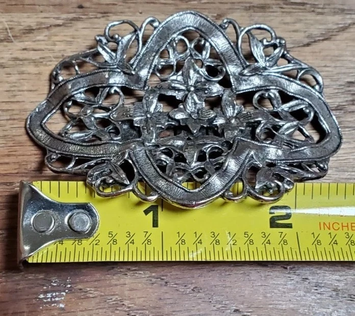 Par de clips para zapatos Musi MCM 1960-70, diseño floral y cinta en tono plateado BONITO Foto 4 de 4