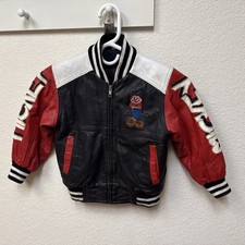 Vintage Disney Mickey Mouse Kids Leather Varsity Jacket Size 4 80s/90s