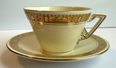Burleigh Ware Zenith Art Deco Cup and Saucers, Ivory Gold, Set Of 2, England