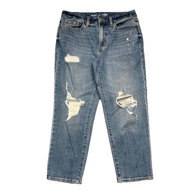 Old Navy High Rise OG Straight Jeans Petite 6P (29x24.5) Blue Distressed Womens