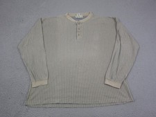 Eddie Bauer Shirt Adult Large Brown Blue Striped Henley Cotton Made in USA