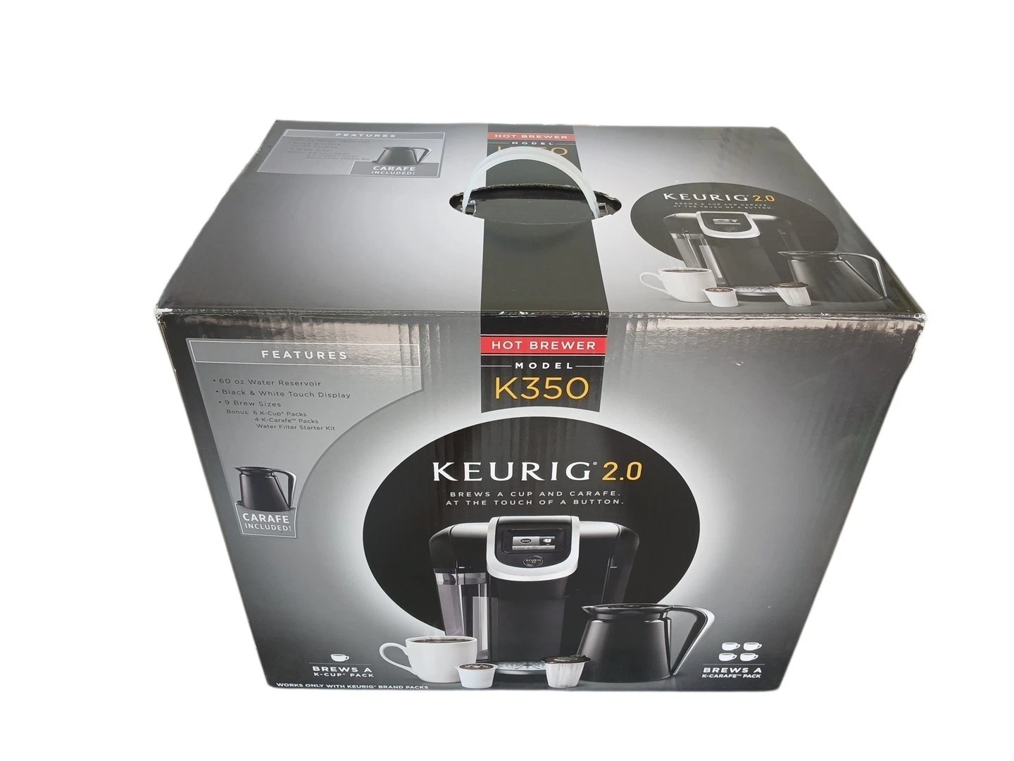 Keurig 2.0 K350 Pod Coffee Machine w/ Carafe, Touch Display, Black