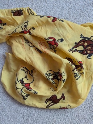 Vintage gelber Schal 40er Jahre Viskose Neuheit Reitsport Design 80 cm quadratisch selten