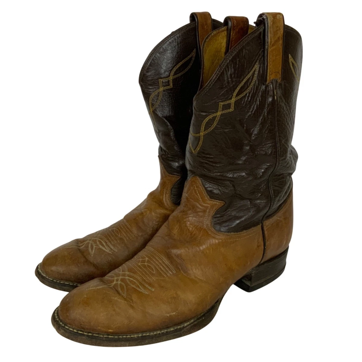 Bottes Cowboy Tony Lama 10D – Cuir Marron Vintage – Fabriquées Aux USA – Western
