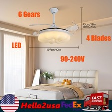42 Inch LED Arcs Shape 4 Blades Retractable Ceiling Fan w/ Lights Remote Control