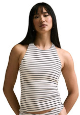 CALIA Women's Skinny Racerback Tankini Swim Top, Coastal Stripe Ivory,S MSRP 68