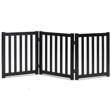 3-Panel Wooden Free Standing Foldable Dog Gate Indoor   24" High,Step-Over Sa...