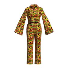 Women's Bohemian Print Two-Piece Set with Flared Sleeves