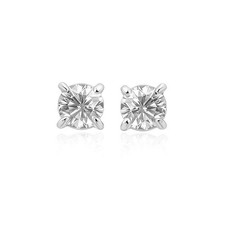 14k White Gold Stud Earrings with White Hue Faceted Cubic Zirconia 6mm