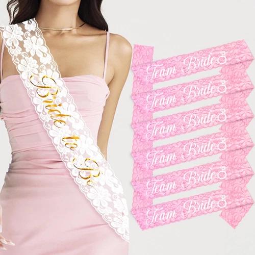 Bachelorette Party Sash Set 7 Pack Bride To Be Sash Team Bride Pink White