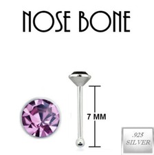 925 Sterling Silver Nose Bone Ring stud 1MM 1.5MM 2MM 2.5MM CZ 22G comfort top