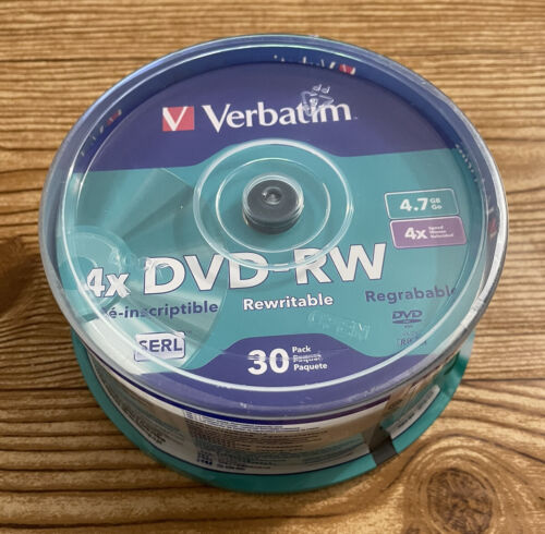 DVD-RW Discs 30 Pack 4.7GB 120 Mins 4x Re-Recordable on Spindle Verbatim SEALED